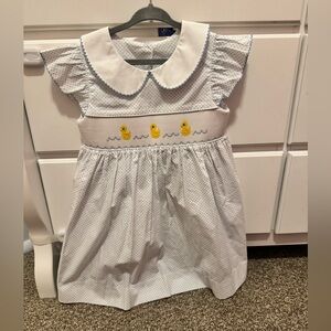 Stitchy Fish White Dress with Yellow Duck Embroidery